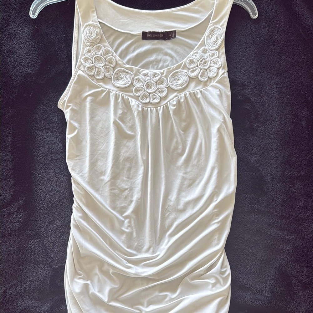 The Limited White Embellished Ruched Tank Top